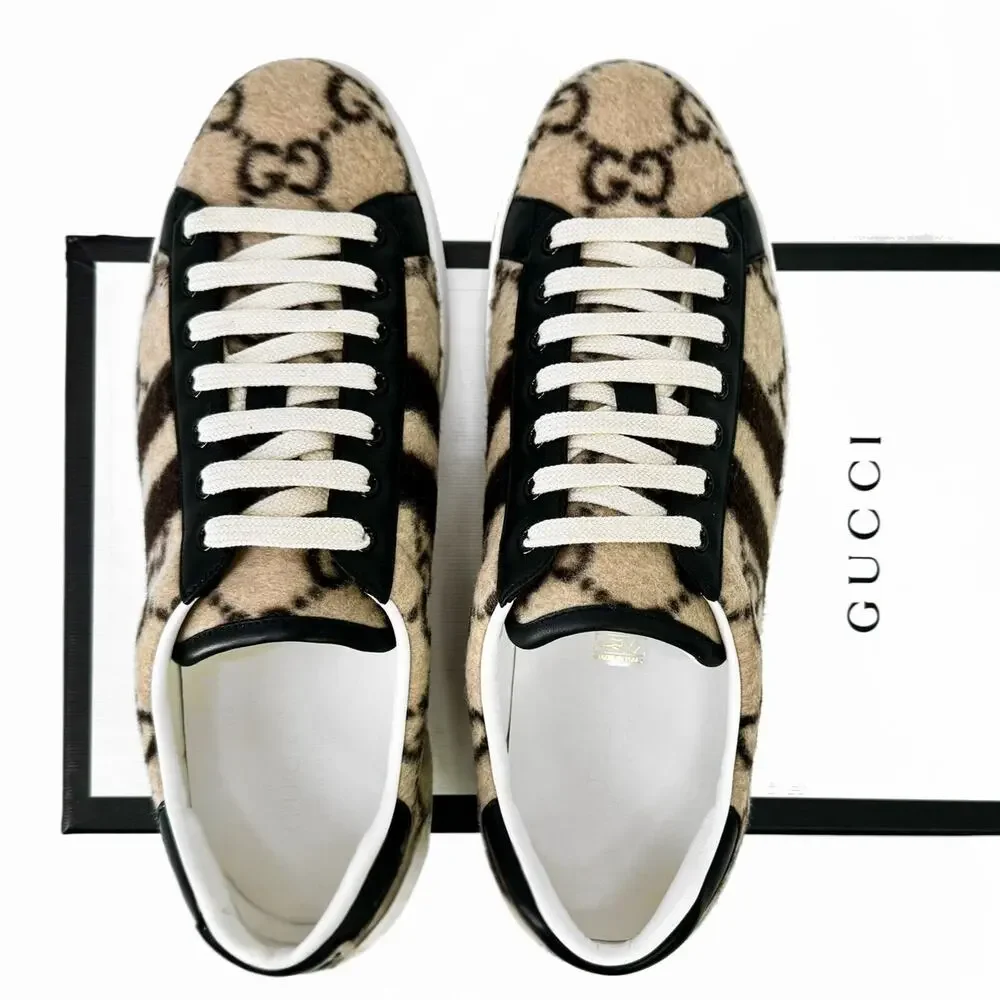 NEW GUCCI Ace GG Monogram Men's Wool Logo Sneakers 7.5